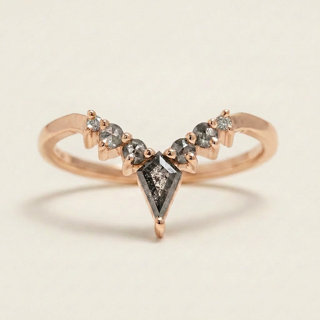 0.45 CT Kite & Round Cut Salt and Pepper Diamond Ring