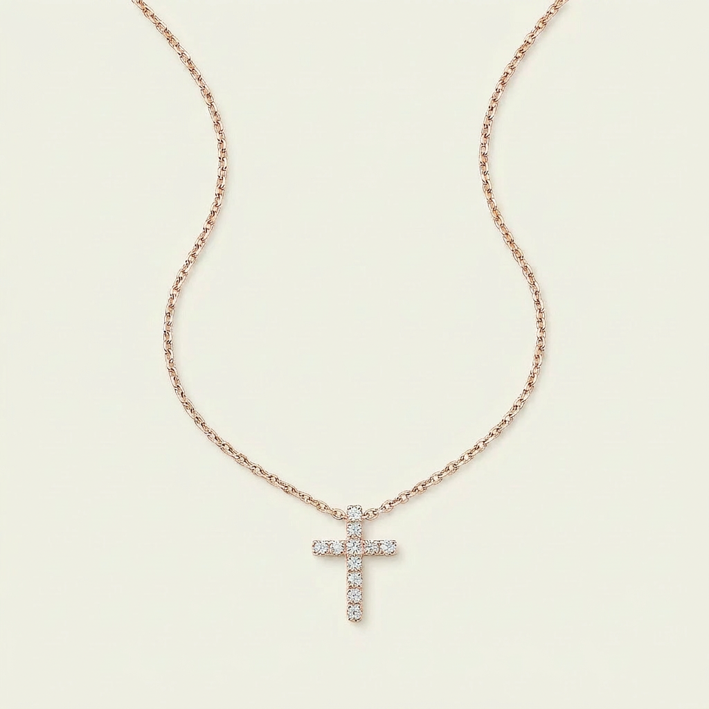 Moissanite 0.17 CT Round Cut Diamond Cross Necklace