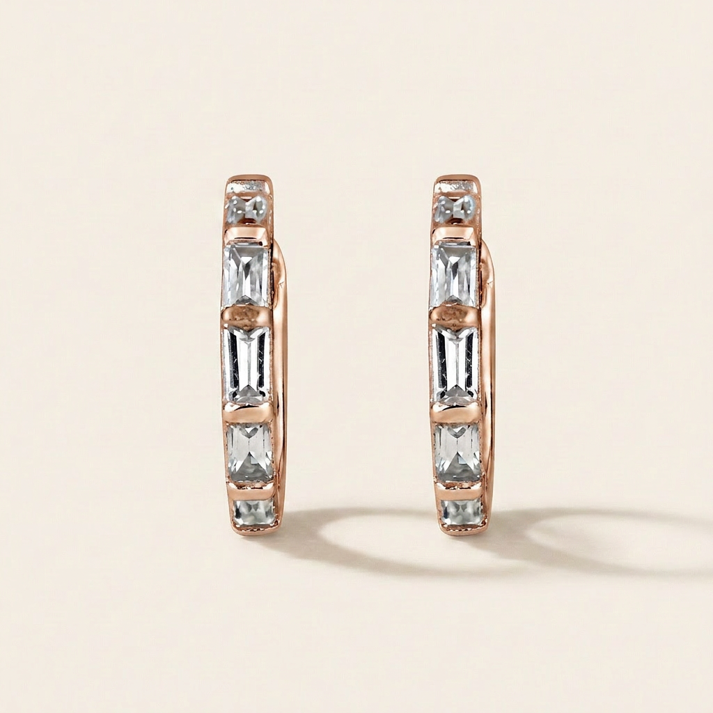 Moissanite 0.22 CT Baguette Cut Diamond Hoop Earring