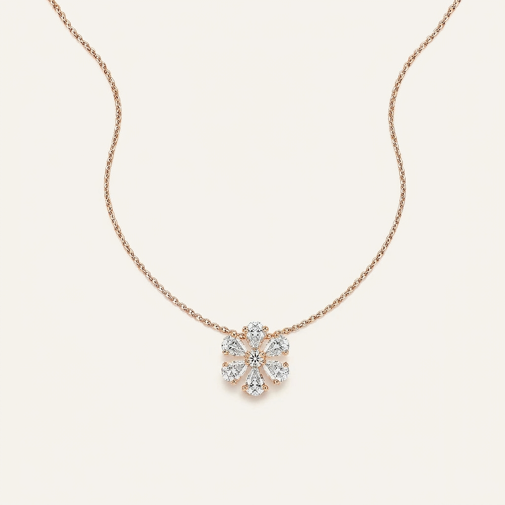Moissanite 0.70 CT Pear & Round Cut Diamond Floral Necklace