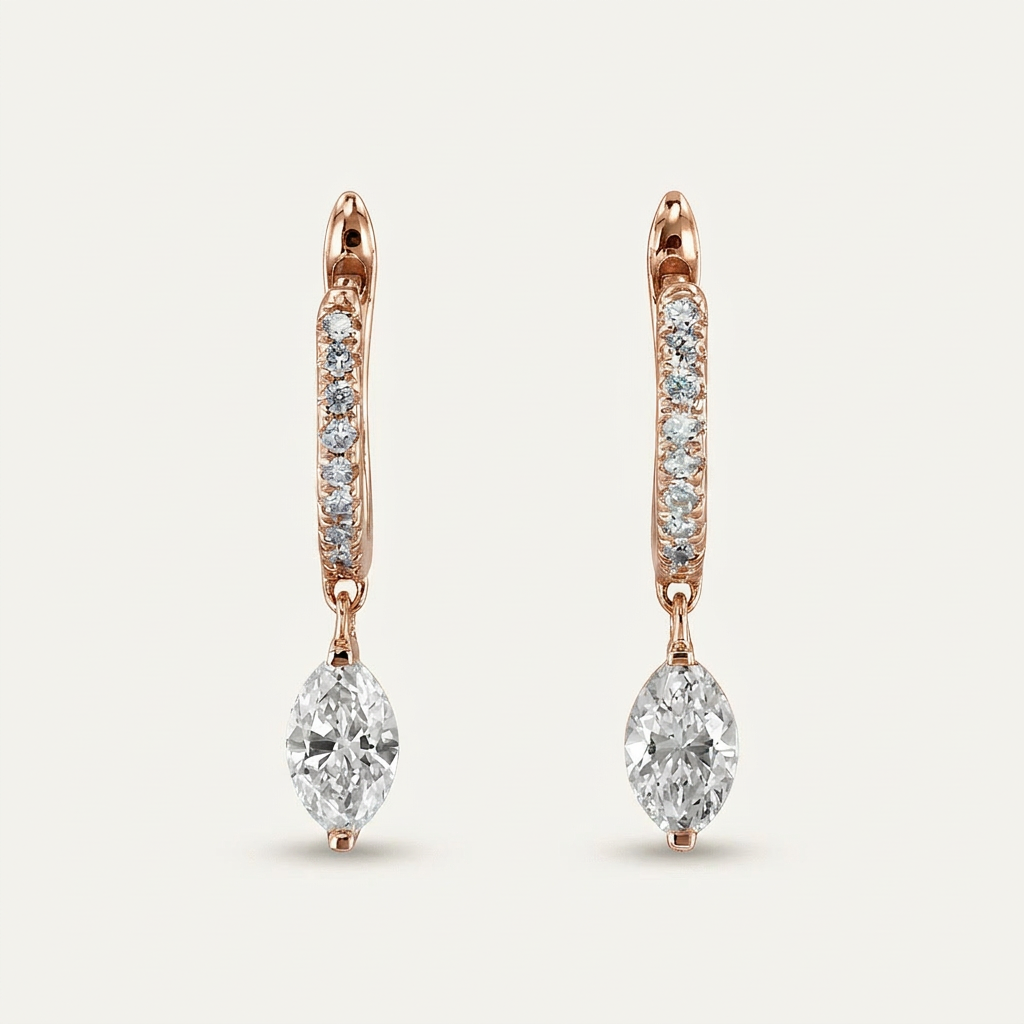 Moissanite 0.63 CT Round & Marquise Cut Diamond Hoop Earrings