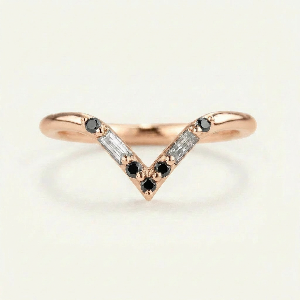 0.19 CT Baguette & Round Cut Salt and Pepper Diamond Ring