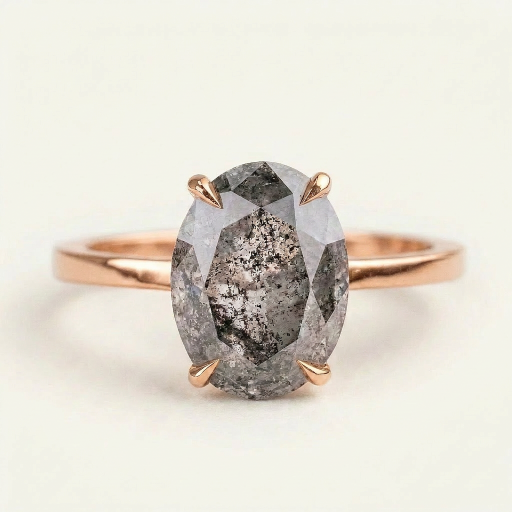 1.90 CT Oval Cut Salt and Pepper Diamond Solitaire Ring