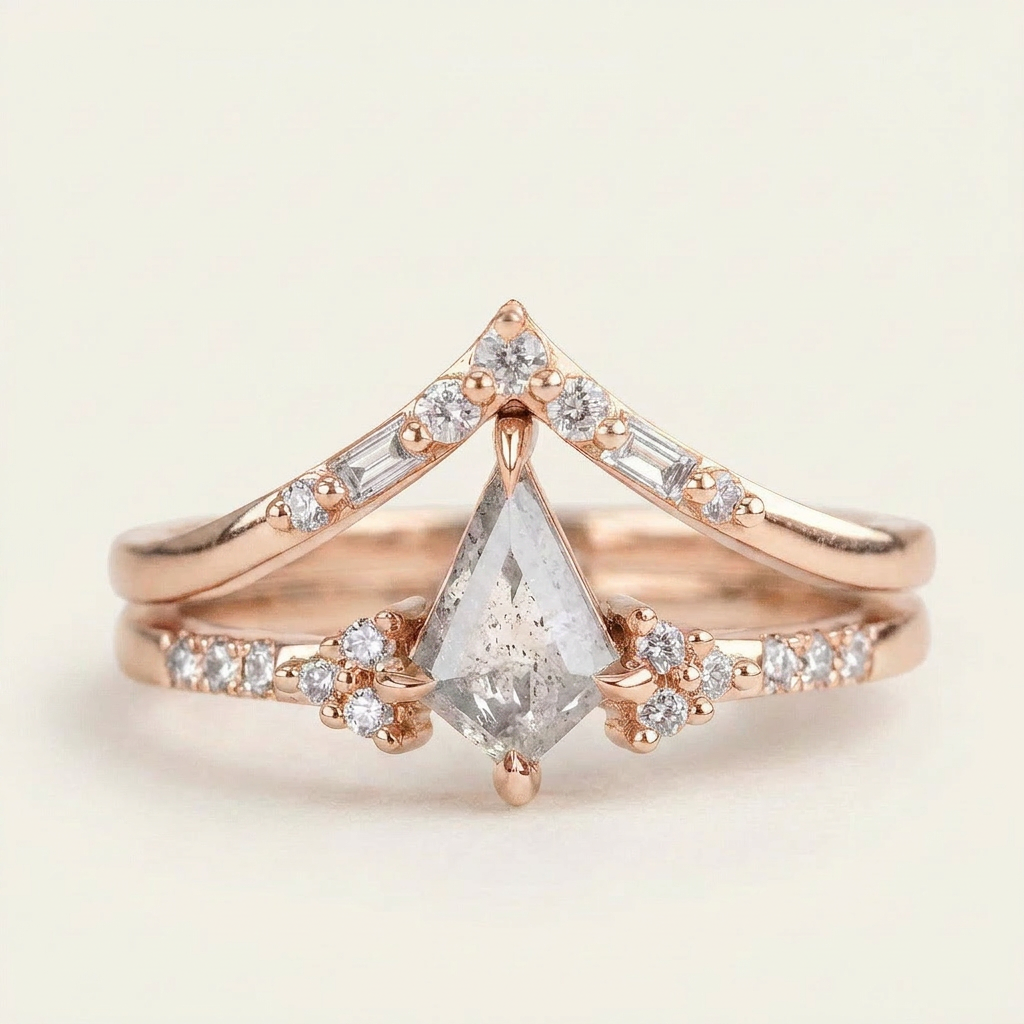 1.50 CT Kite & Round Cut Salt and Pepper Diamond Cluster Ring