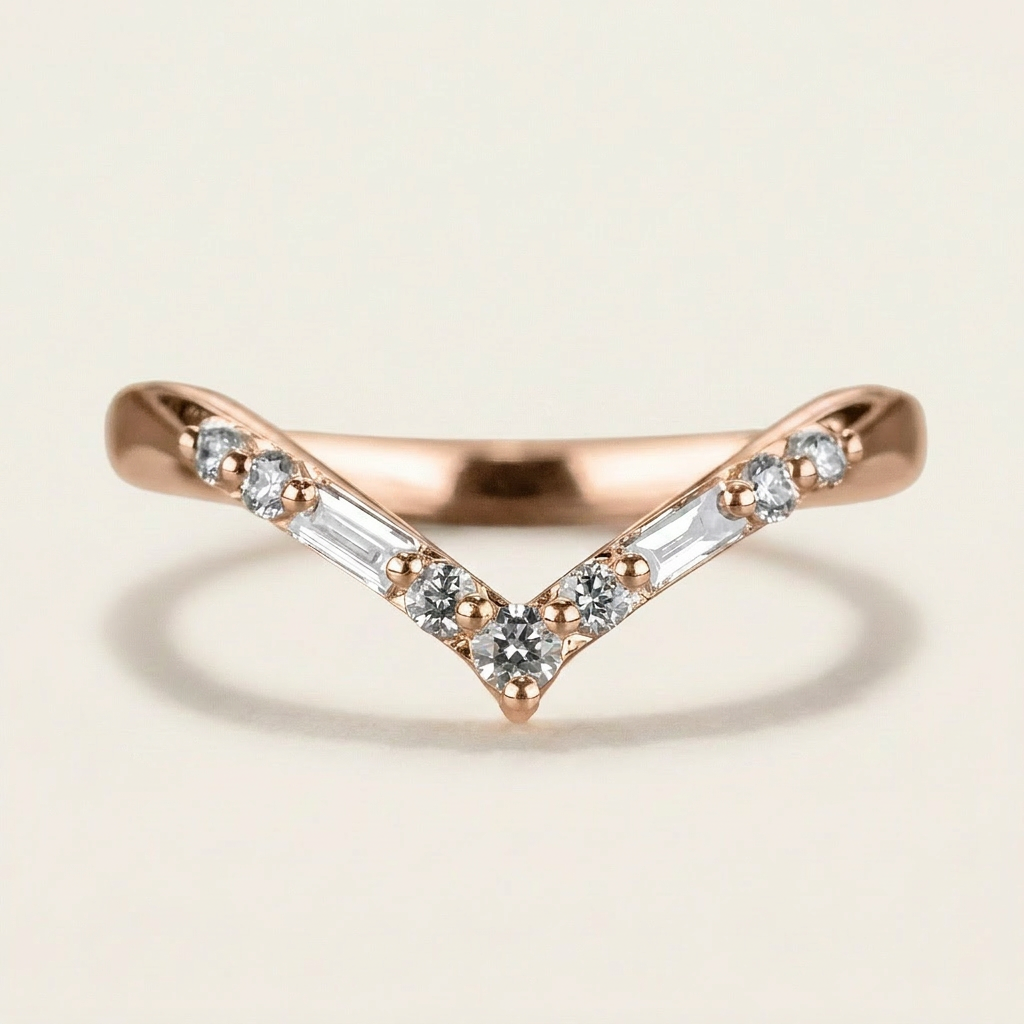 Moissanite 0.19 CT Baguette & Round Cut Diamond Ring (V-Artdeco)