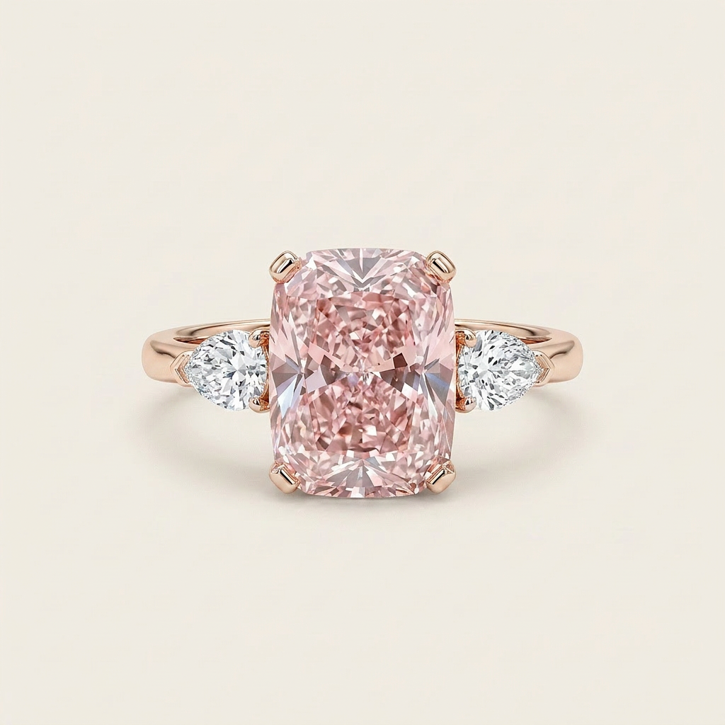 Lab Grown 5.00 CT Cushion Cut Diamond Three Stone Ring