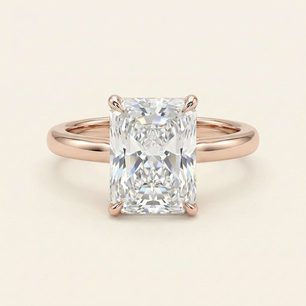 Moissanite 3.10 CT Radiant Cut Diamond Solitaire Ring (V-Moisaanite)