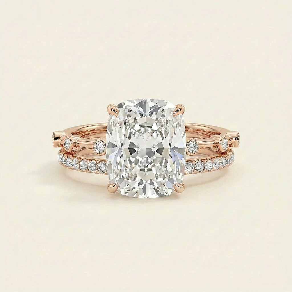 Moissanite 5.00 CT Cushion & Round Cut Diamond Solitaire Ring