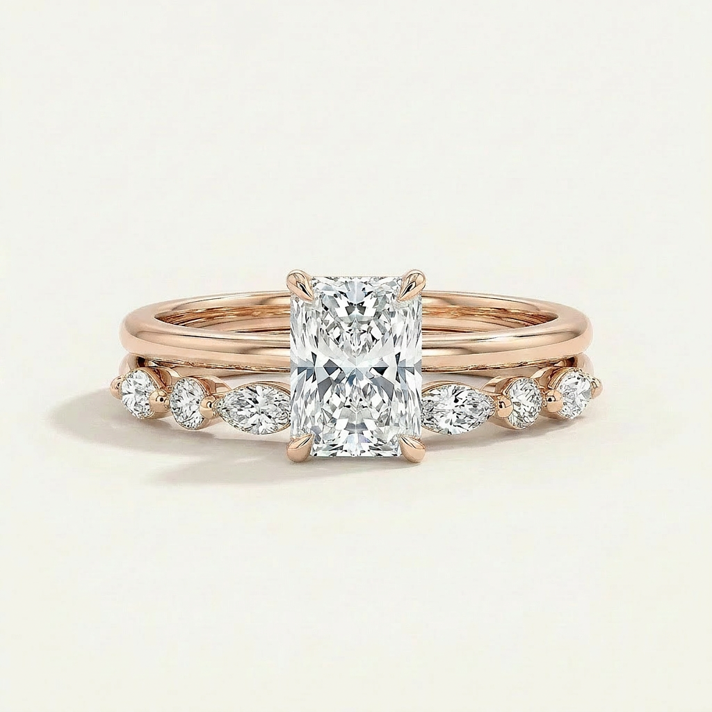 Moissanite 3.10 CT Radiant Cut Diamond Solitaire Ring (V-Brutalist)
