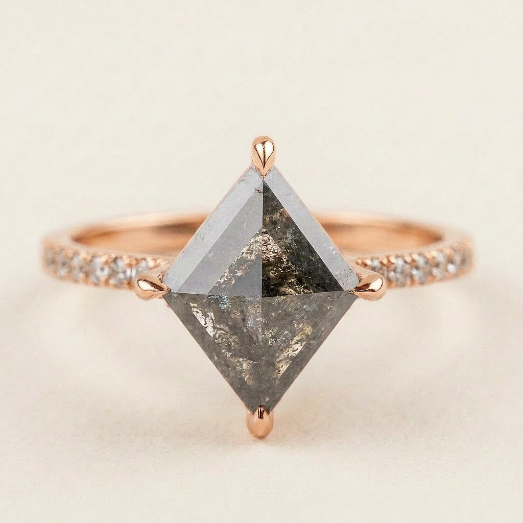 1.40 CT Kite Cut Salt and Pepper Diamond Cluster Ring