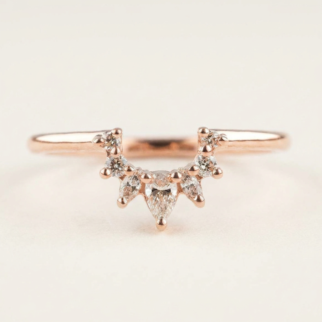 Moissanite 0.16 CT Pear & Round Cut Diamond Ring (V-Bohohippie)