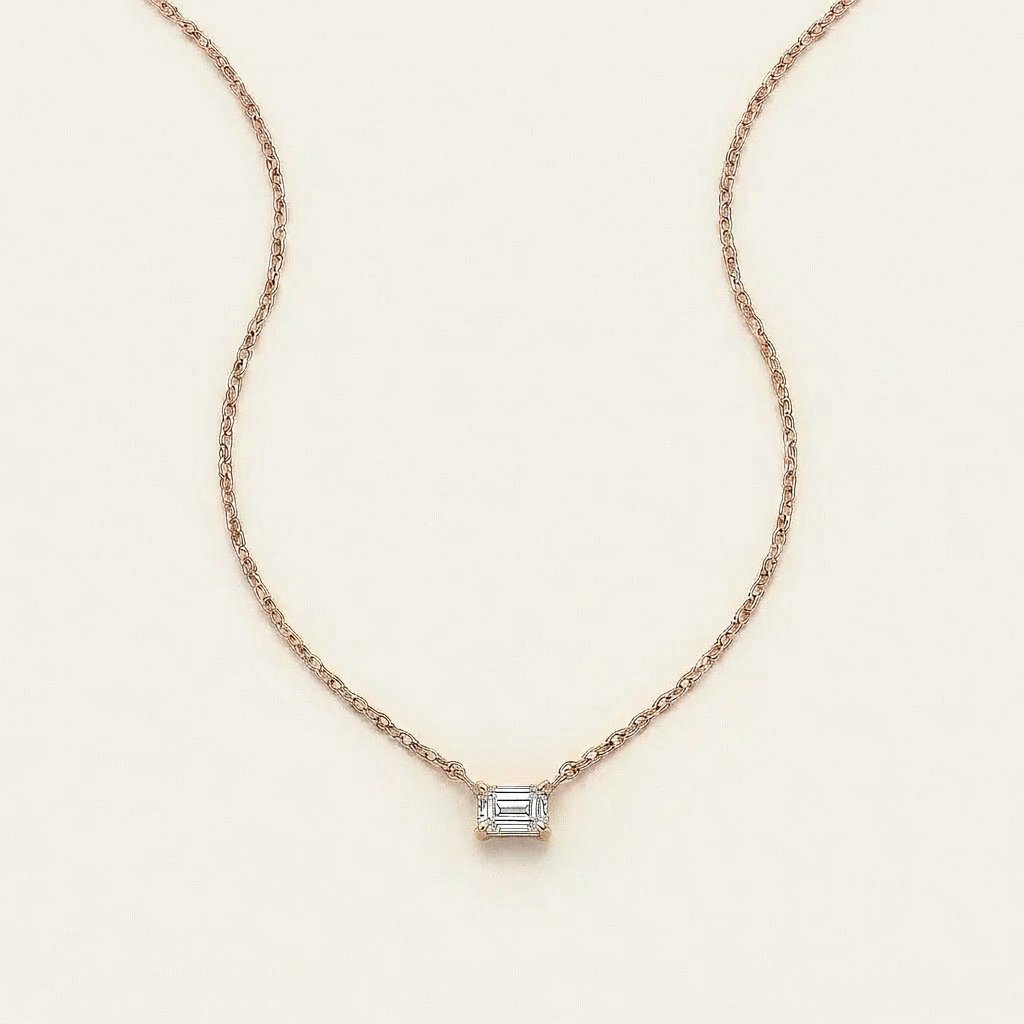 Moissanite 0.25 CT Emerald Cut Diamond East-West Necklace (V1)