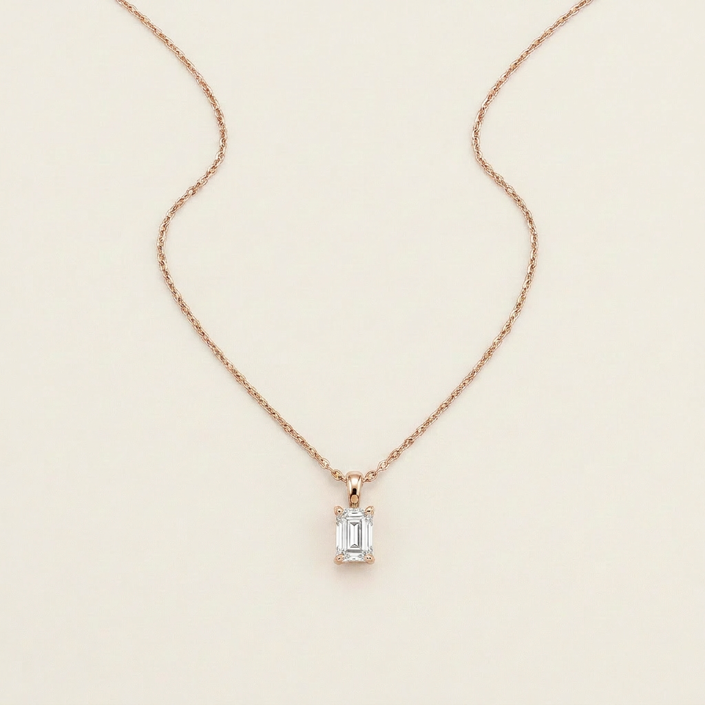 Moissanite 0.25 CT Emerald Cut Diamond Solitaire Necklace (V2)