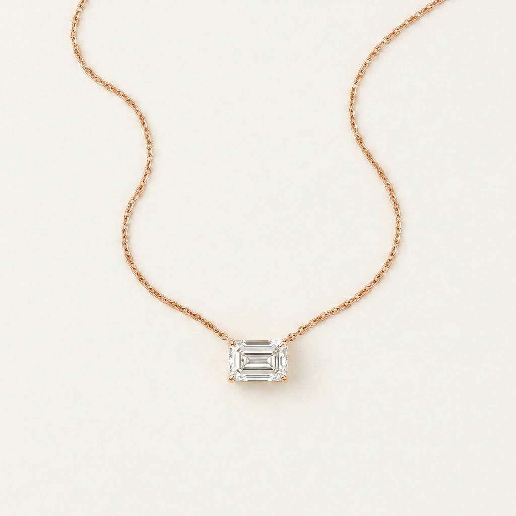 Moissanite 0.25 CT Emerald Cut Diamond East-West Necklace (V2)
