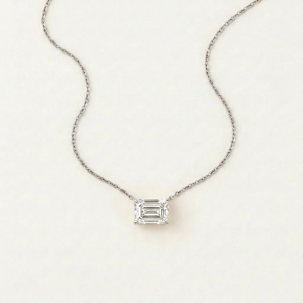 Moissanite 0.25 CT Emerald Cut Diamond East-West Necklace (V2)