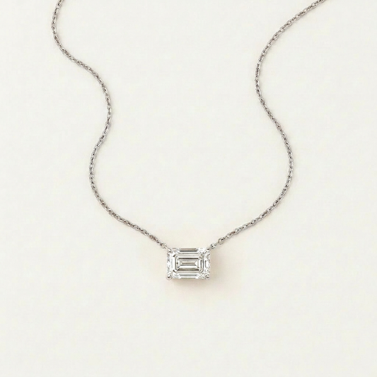 Moissanite 0.25 CT Emerald Cut Diamond East-West Necklace (V2)