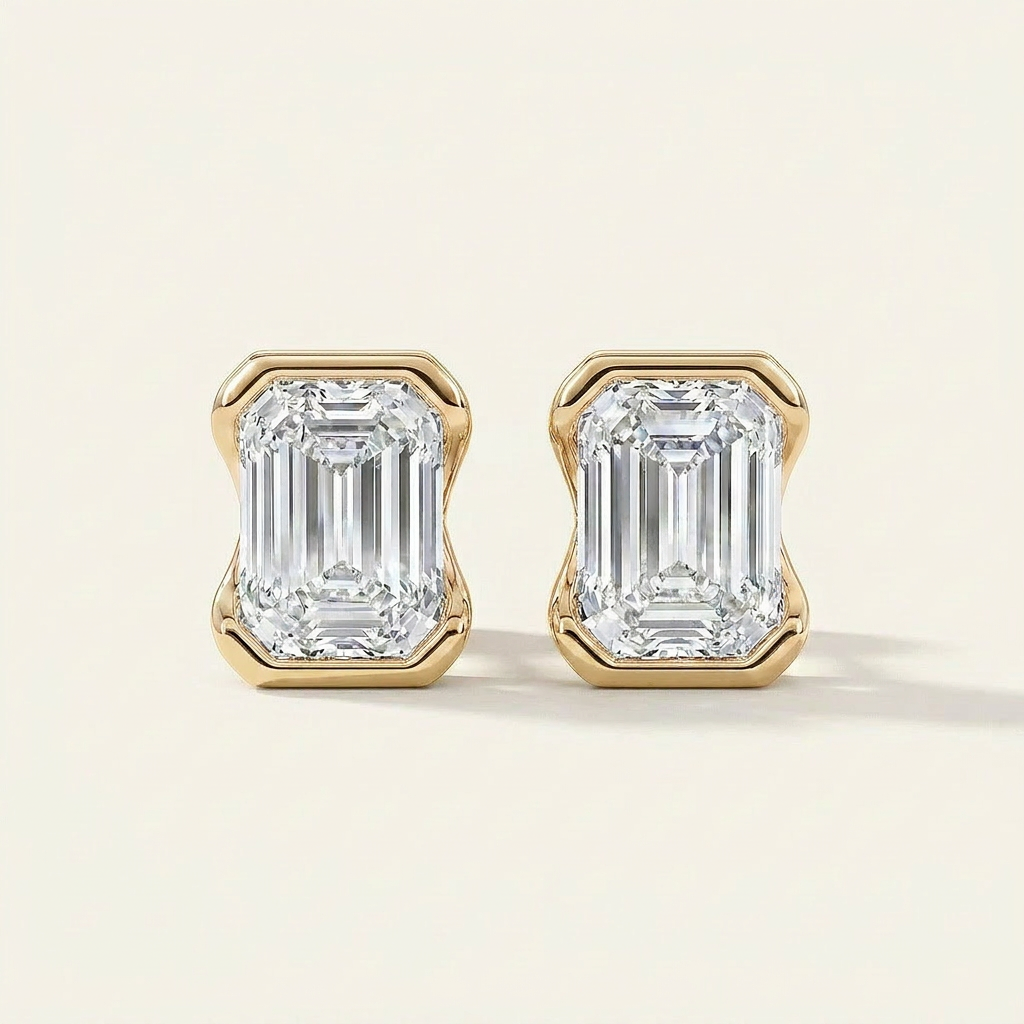 Moissanite 1.00 CT Emerald Cut Diamond Stud Earrings (V1)