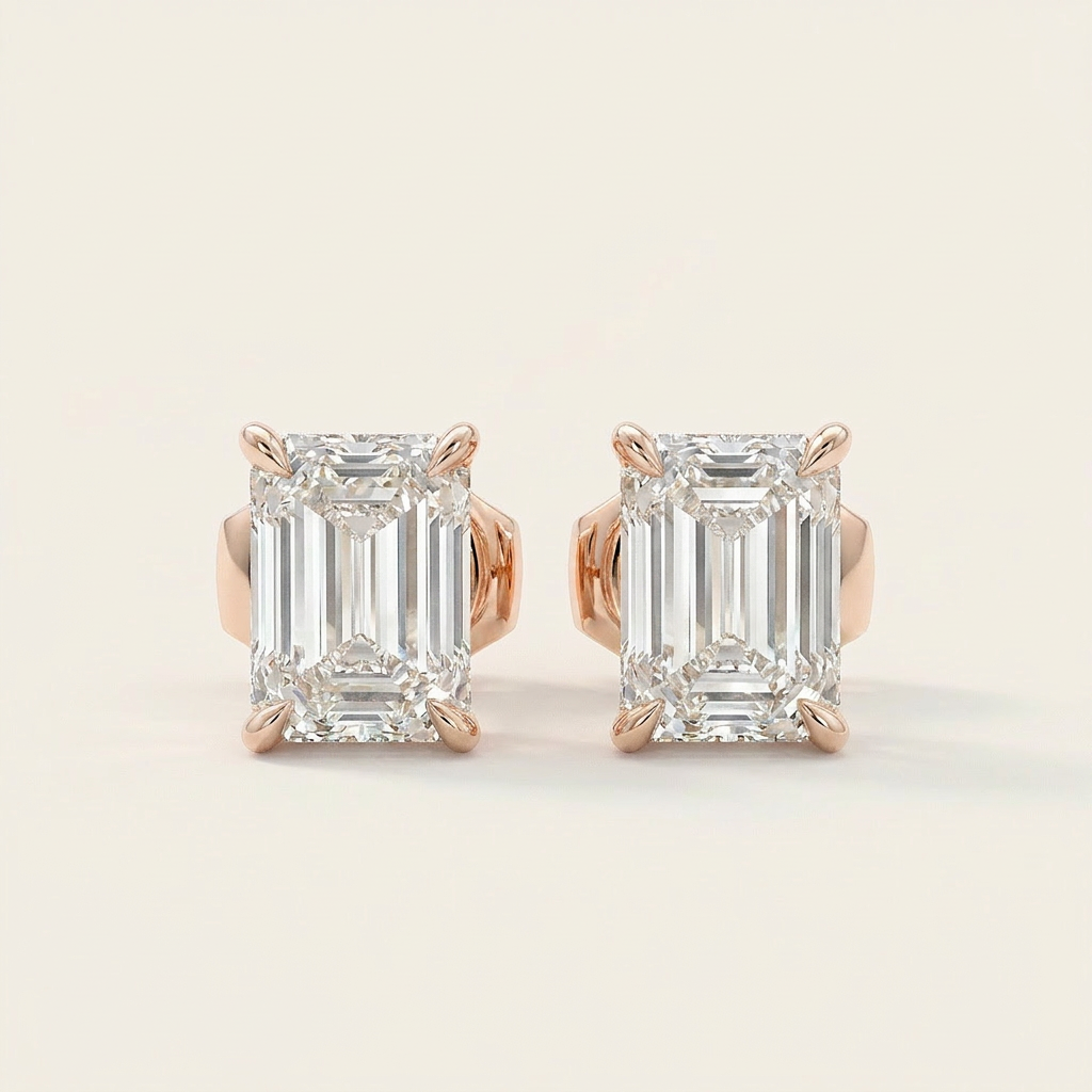 Moissanite 1.00 CT Emerald Cut Diamond Stud Earrings (V3)