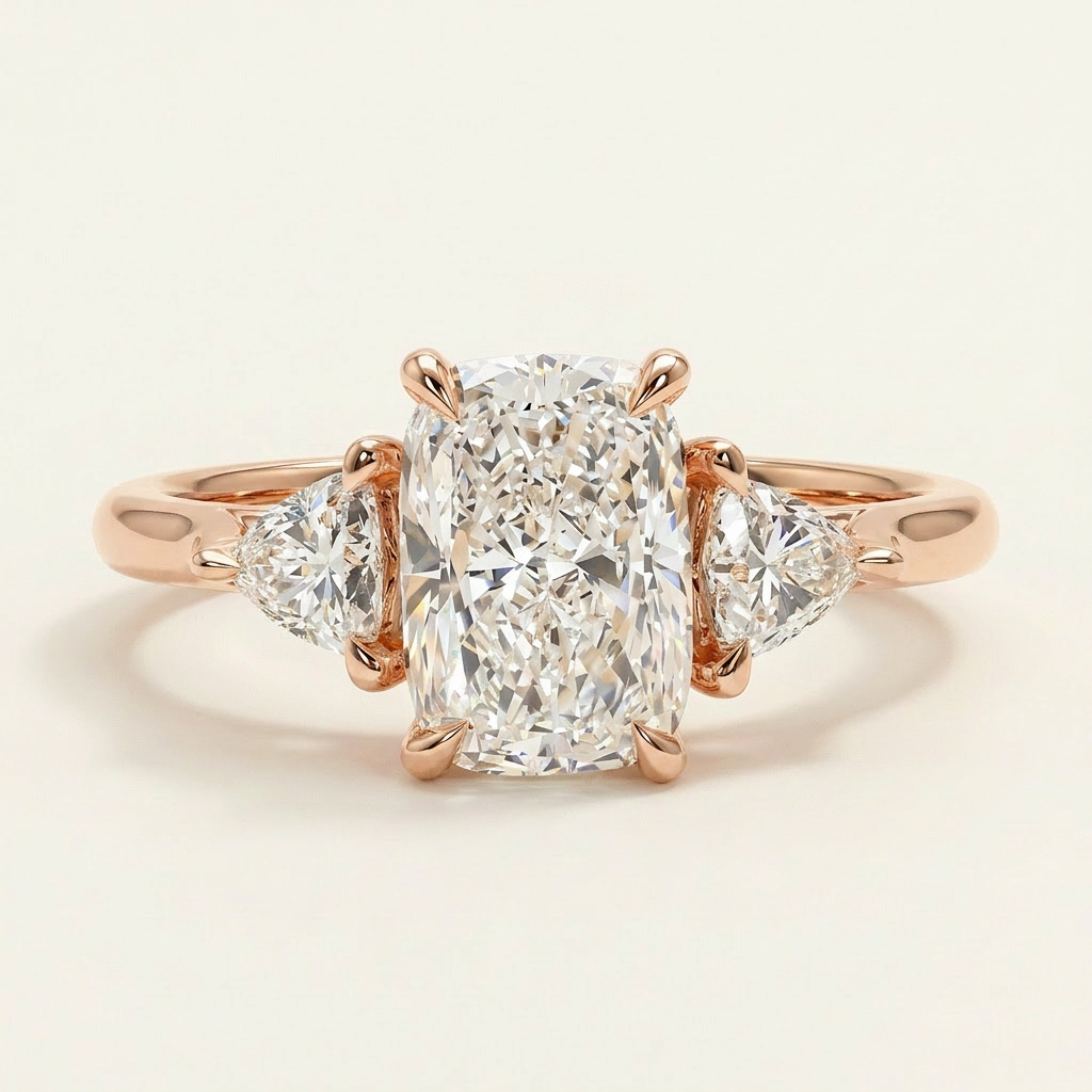 Lab Grown 3.00 CT Cushion & Trillion Cut Diamond Three Stone Ring