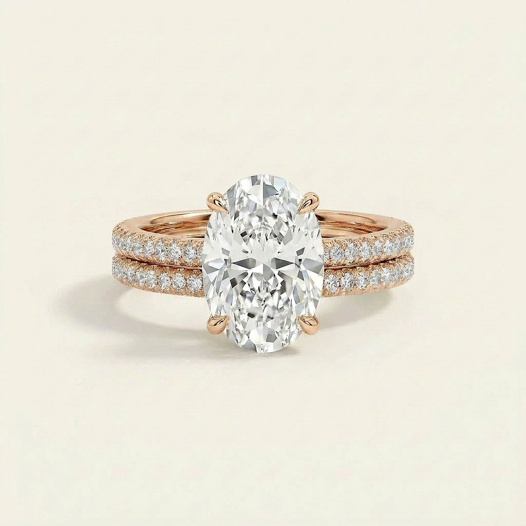 Moissanite 3.50 CT Oval & Round Cut Diamond Solitaire Ring (V-Bohohippie)