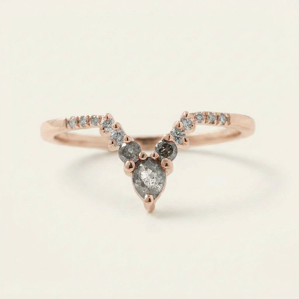 0.40 CT Pear & Round Cut Salt and Pepper Diamond Ring