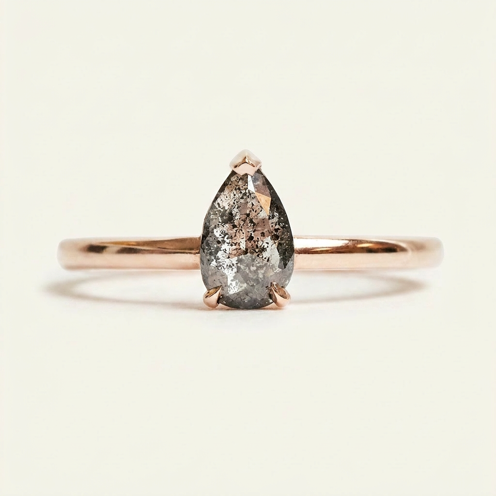 1.75 CT Pear Cut Salt and Pepper Diamond Solitaire Ring (V-Artdeco)