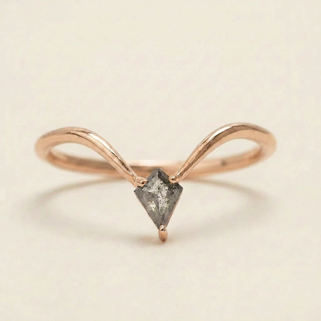 0.15 CT Kite Cut Salt and Pepper Diamond Ring (V-Pepper)