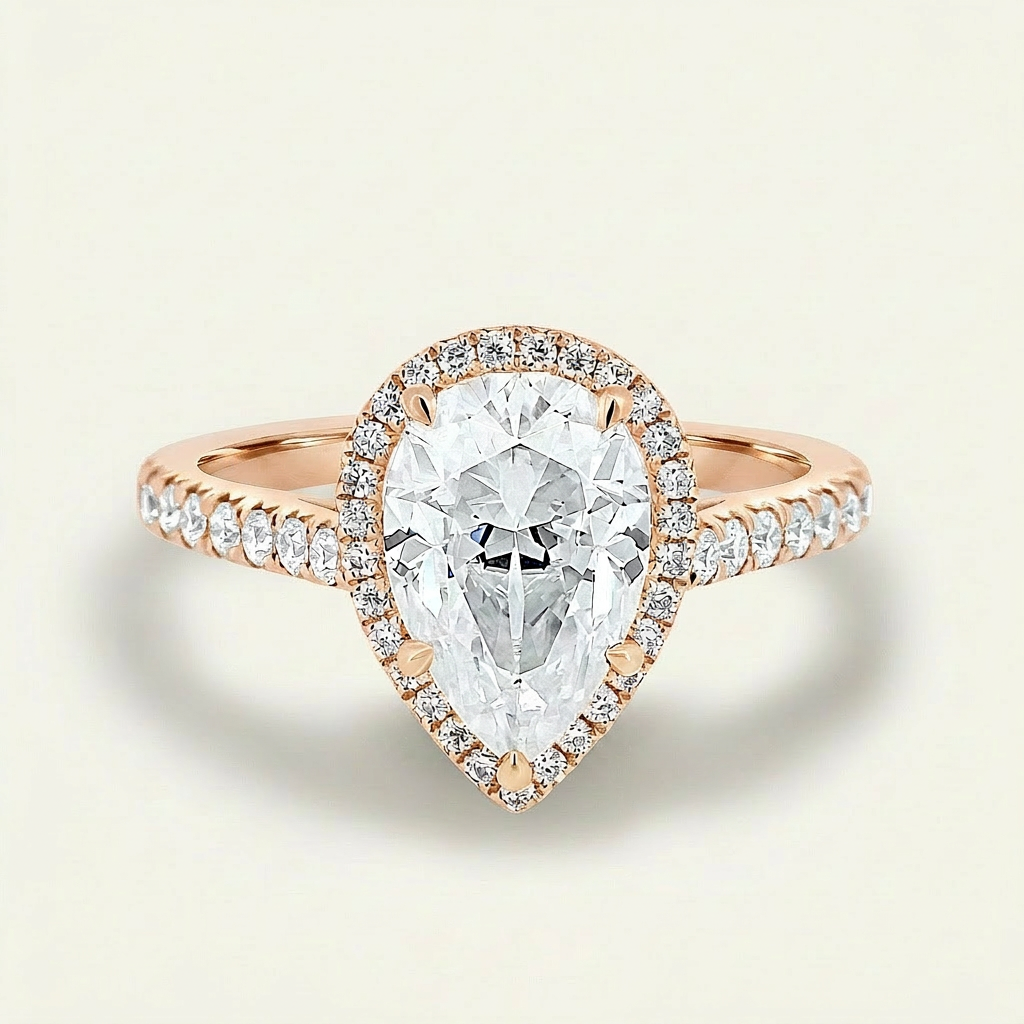 Moissanite 1.93 CT Pear Cut Diamond Halo Ring