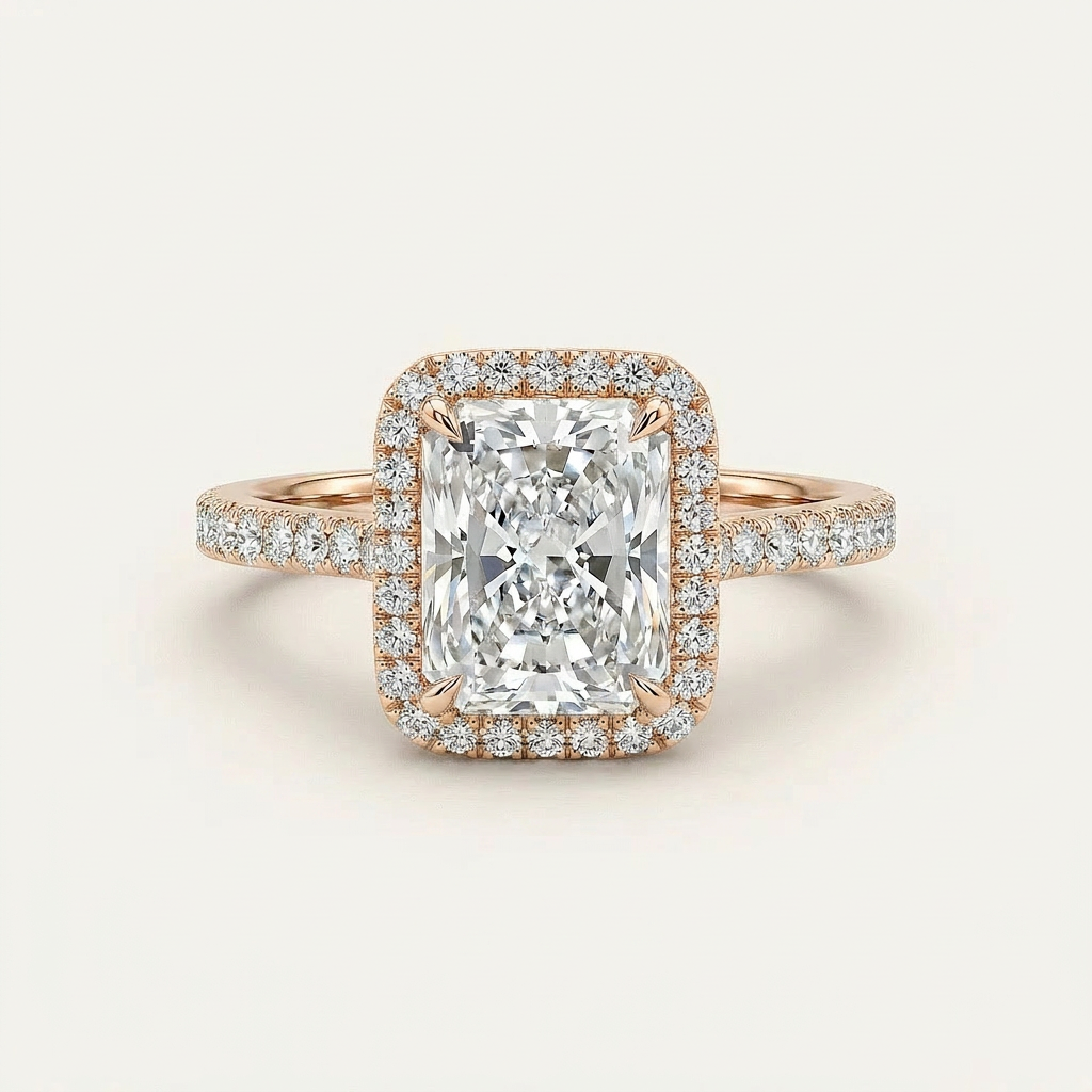 Moissanite 3.70 CT Radiant Cut Diamond Halo Ring