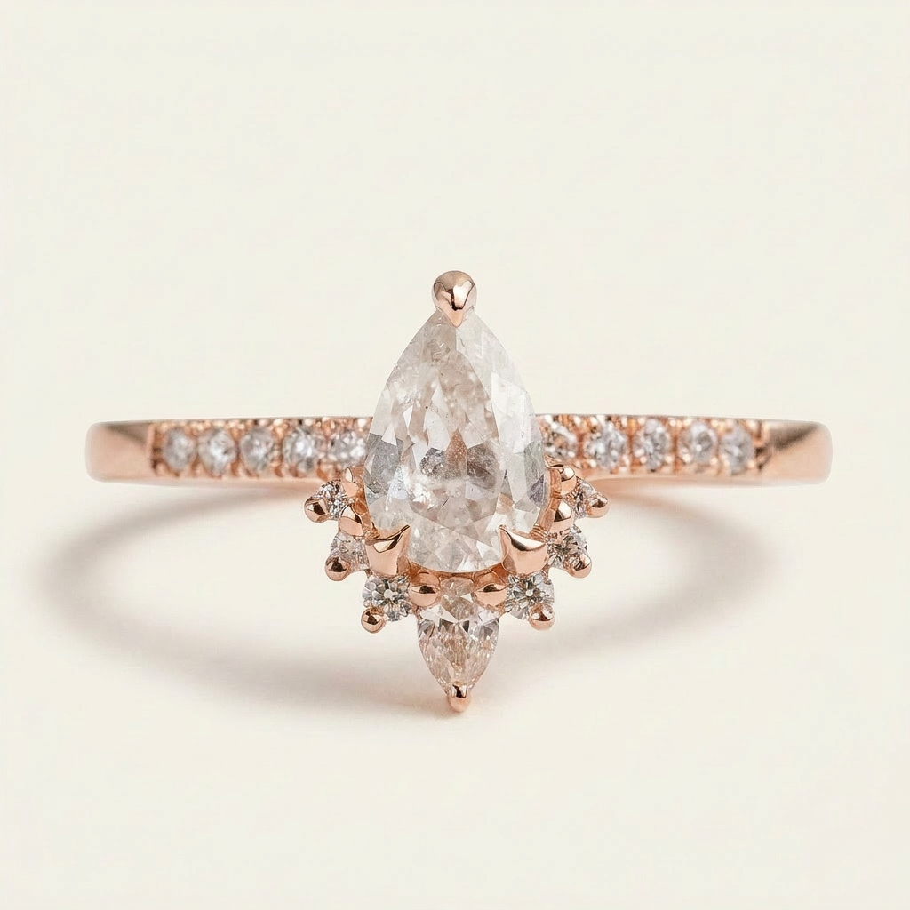 1.65 CT Pear & Round Cut Salt and Pepper Diamond Cluster Ring