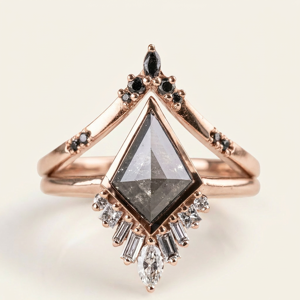 1.90 CT Kite & Round Cut Salt and Pepper Diamond Cluster Ring
