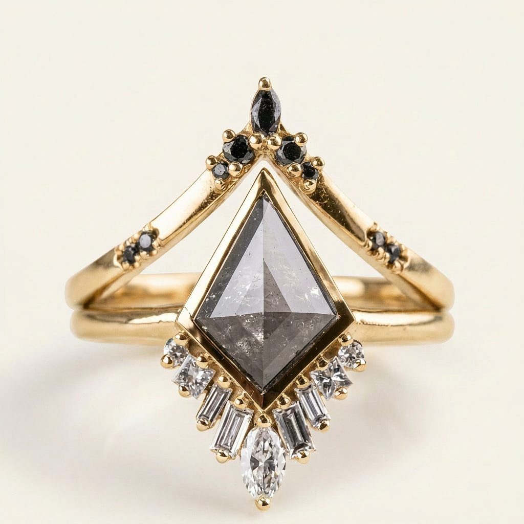 1.90 CT Kite & Round Cut Salt and Pepper Diamond Cluster Ring