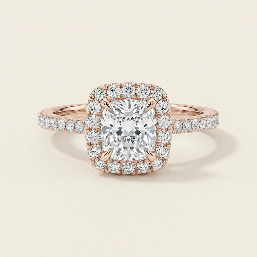 Moissanite 1.45 CT Radiant Cut Diamond Halo Ring