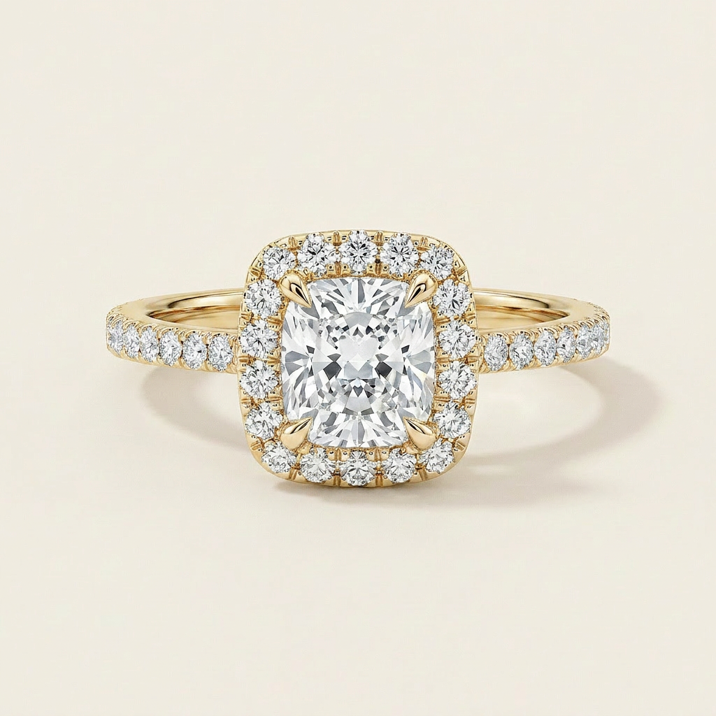 Moissanite 1.45 CT Radiant Cut Diamond Halo Ring