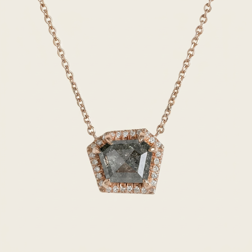 2.62 CT Shield Cut Salt and Pepper Diamond Necklace