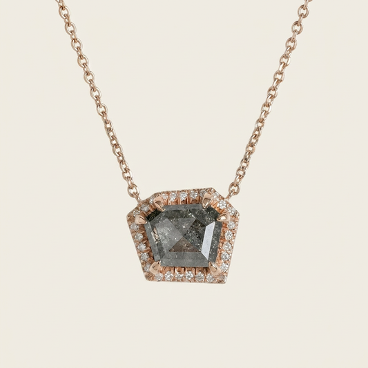 2.62 CT Shield Cut Salt and Pepper Diamond Necklace