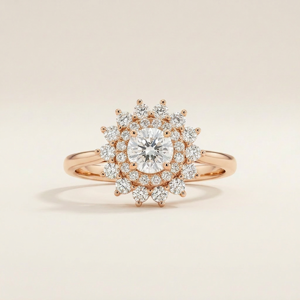 Moissanite 2.53 CT Round Cut Diamond Halo Cluster Ring
