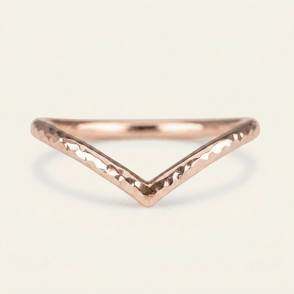 Hammered Chevron Plain Wedding Band