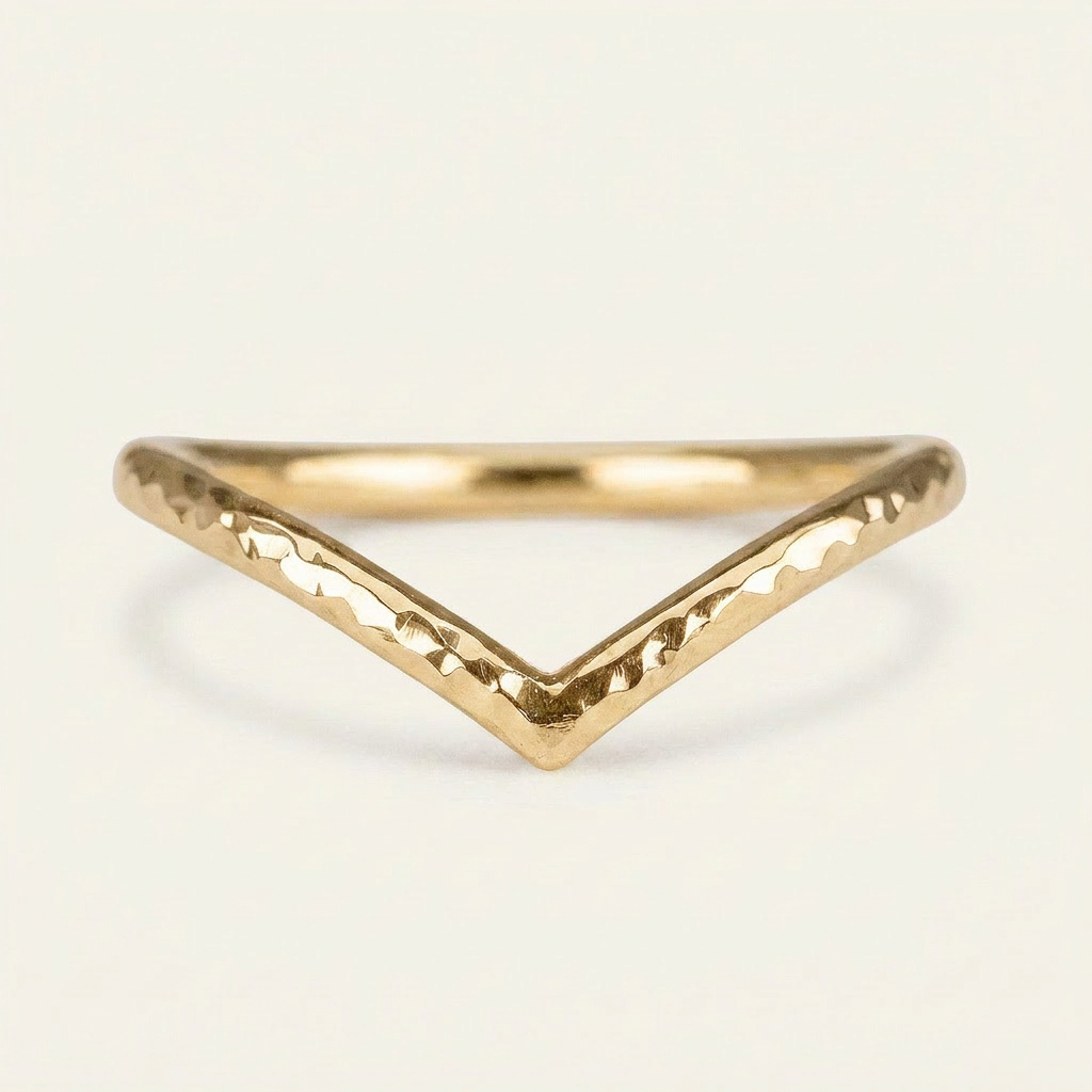 Hammered Chevron Plain Wedding Band