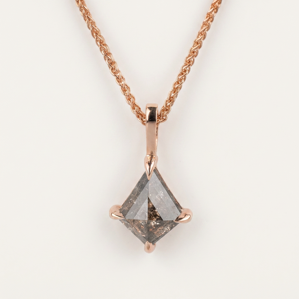 0.76 CT Kite Cut Salt and Pepper Diamond Necklace