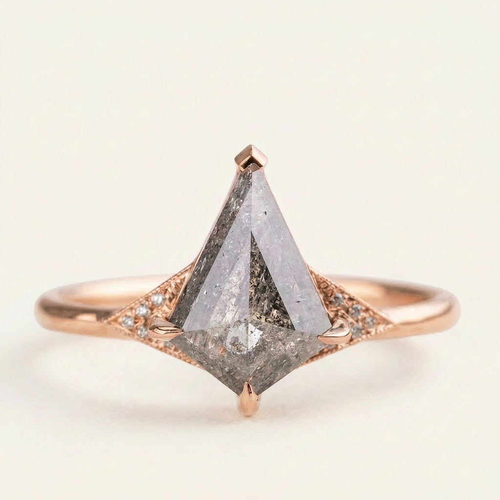 1.65 CT Kite Cut Salt and Pepper Diamond Solitaire Ring