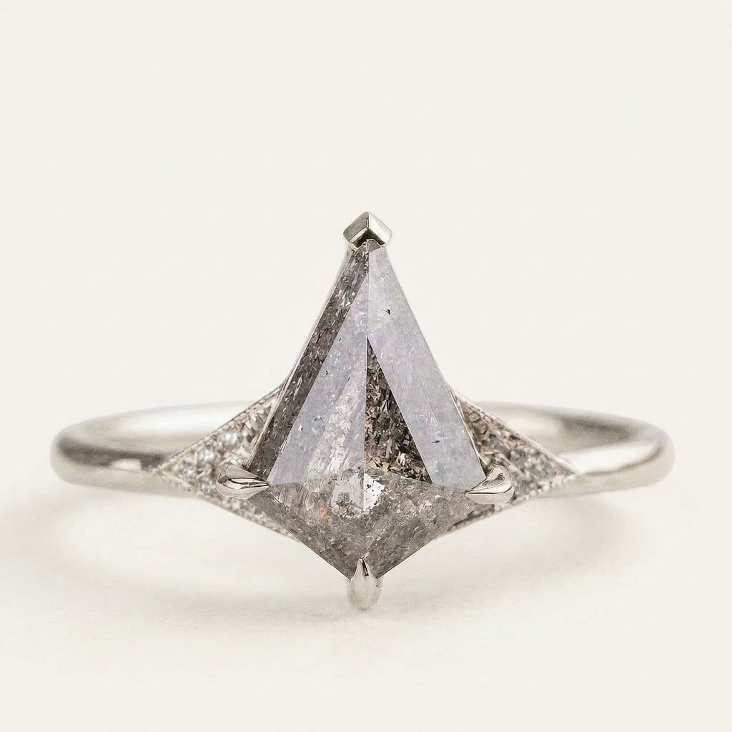 1.65 CT Kite Cut Salt and Pepper Diamond Solitaire Ring