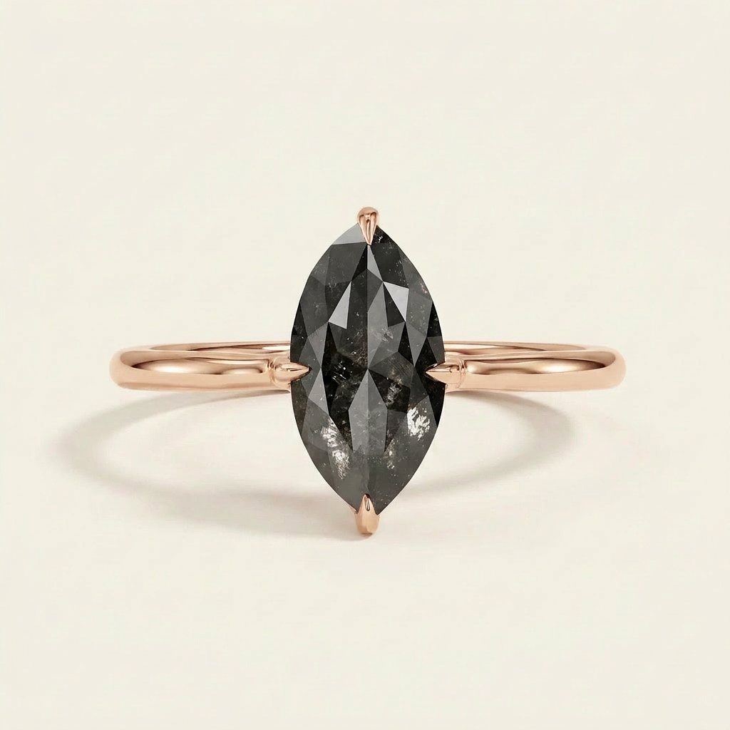 1.35 CT Marquise Cut Salt and Pepper Diamond Solitaire Ring