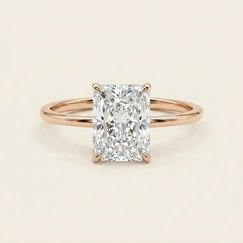 Moissanite 3.00 CT Radiant Cut Diamond Hidden Halo Solitaire Ring