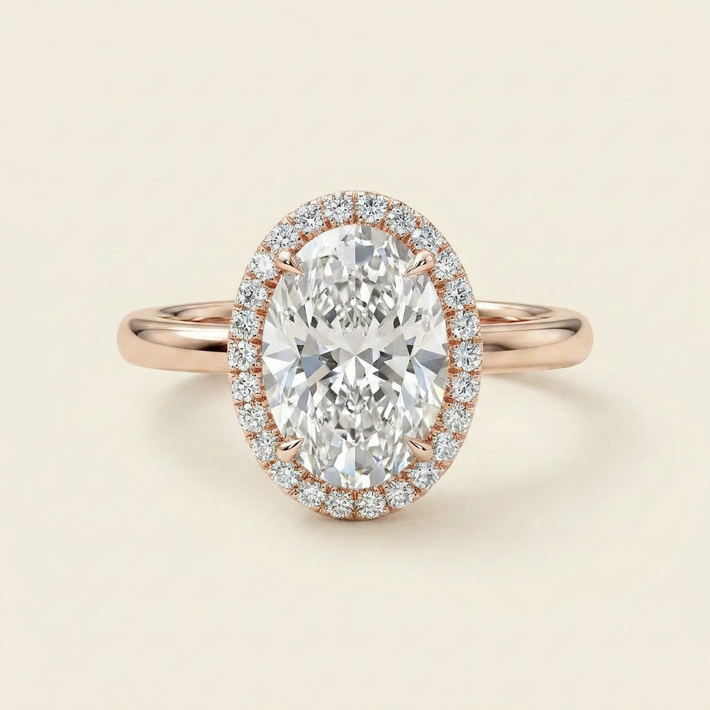 Moissanite 2.60 CT Oval & Round Cut Diamond Halo Ring