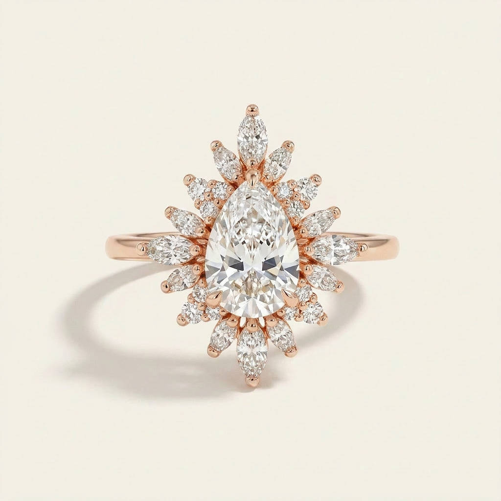 Moissanite 2.25 CT Pear & Round Cut Diamond Cluster Ring