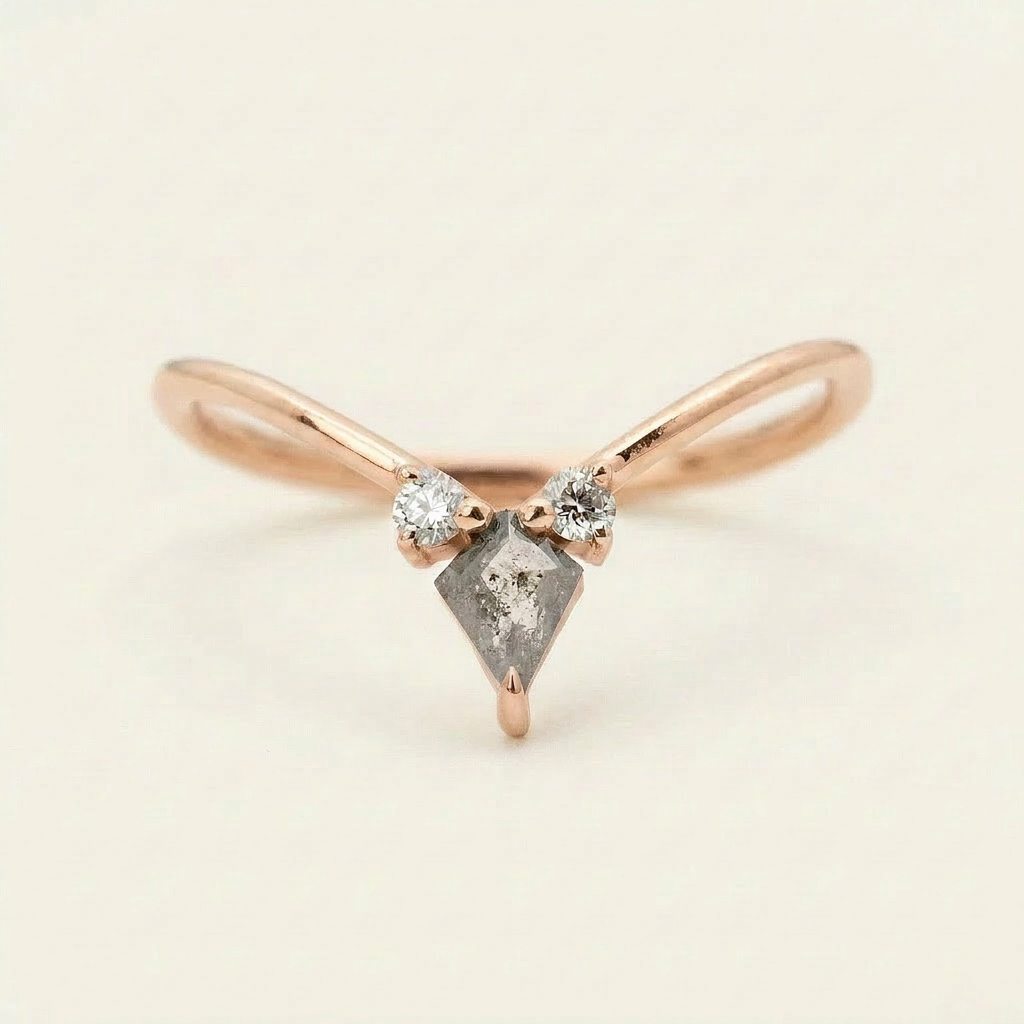 0.20 CT Kite & Round Cut Salt and Pepper Diamond Ring