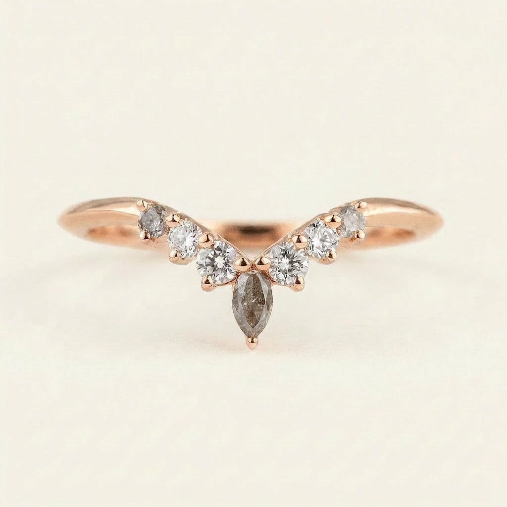 0.25 CT Marquise & Round Cut Salt and Pepper Diamond Ring (V1)