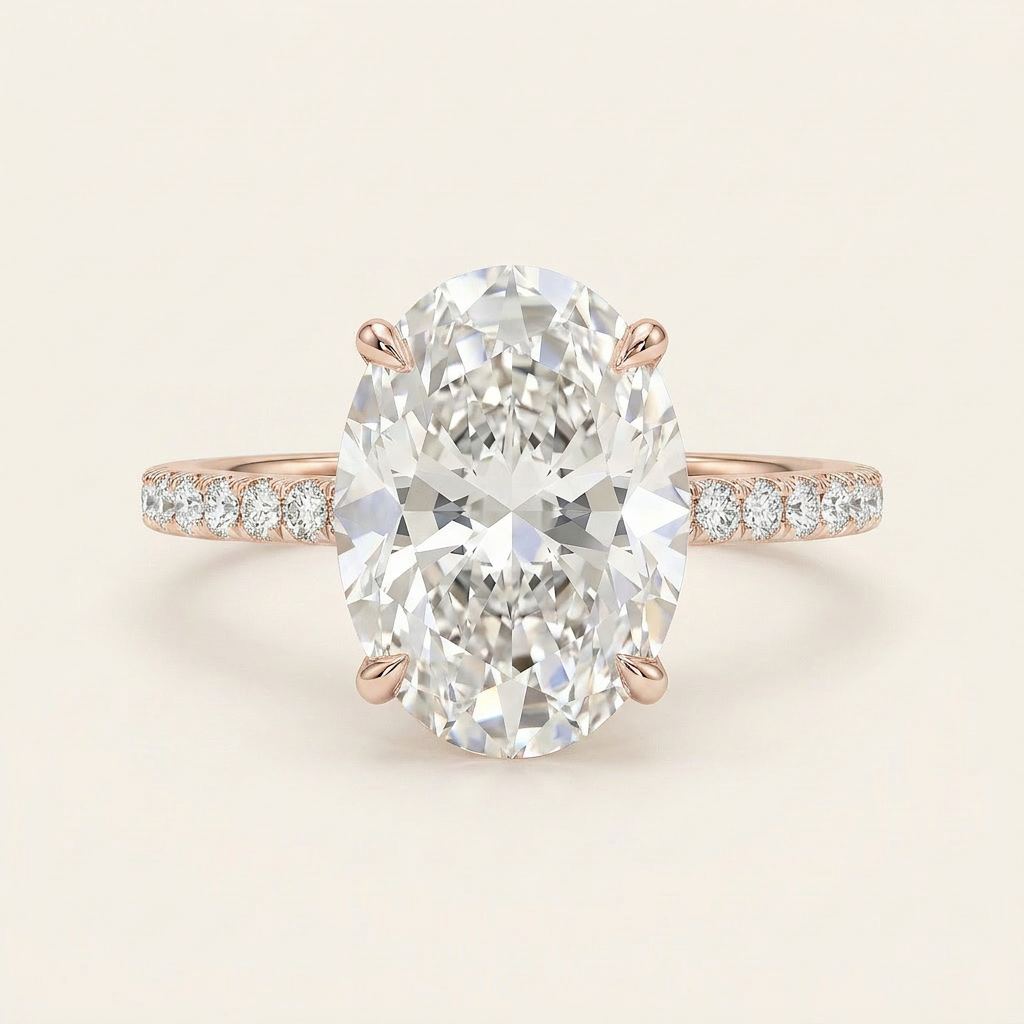 Moissanite 3.50 CT Oval & Round Cut Diamond Solitaire Ring (V-Gothic)