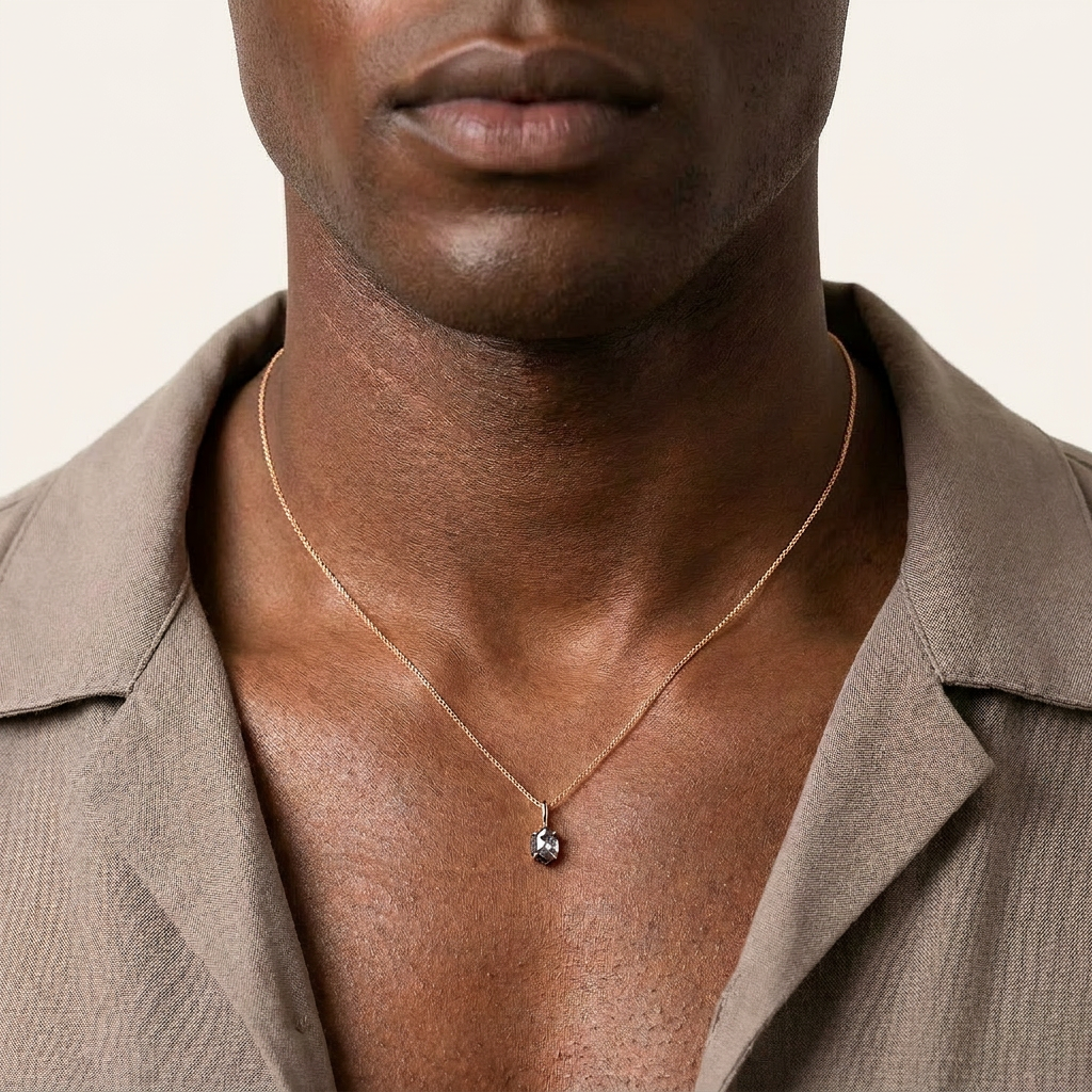 0.70 CT Hexagon Cut Salt and Pepper Diamond Necklace